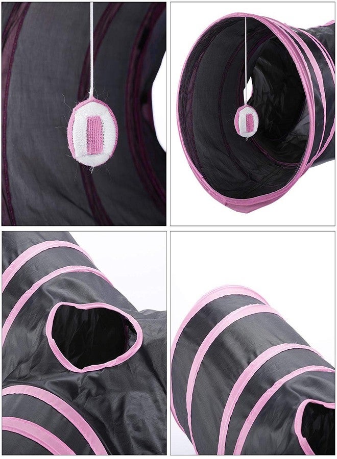 Western Era Cat Tunnel Toy 3 Way Collapsible for Indoor & Outdoor Play with Hanging Toy Ball for Cat, Puppy, Kitty, Kitten (Pink) - Image 4